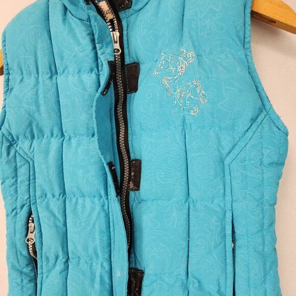 Cedar Rose Girls Blue Teal Quilted Puffer Vest Size XL Zip Pockets Western - Picture 4 of 10